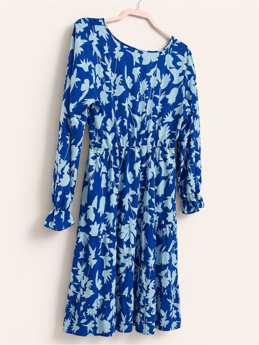 Fashion Blue Floral Tiered Midi Dress – Size Large - Picture 7 of 7